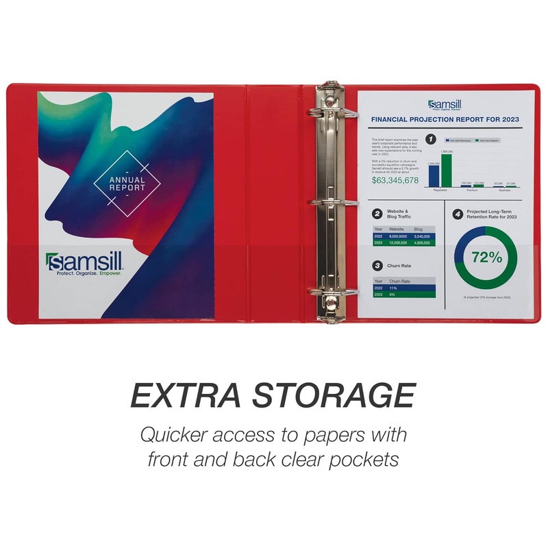 Samsill Durable 3 inch 3 Ring Binder, Made in USA, D Ring Binder, FSC 100% Recycled Chipboard, Red - Image 4